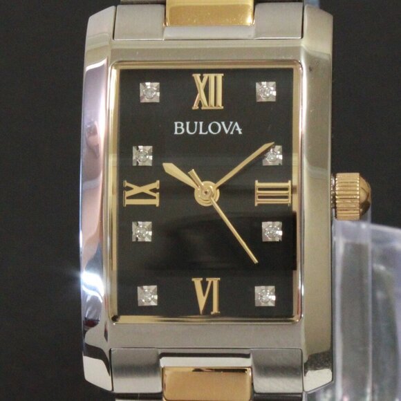 Bulova Diamonds Collection Ladies Tank Watch Two Tone Diamond Indices 21mm - Picture 9 of 13